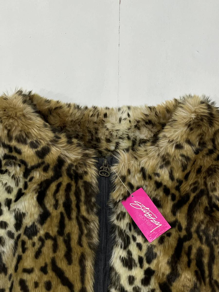  new goods unused [Stussy Women] Stussy wi men Leopard leopard print no color short Drop shoulder fur jacket 