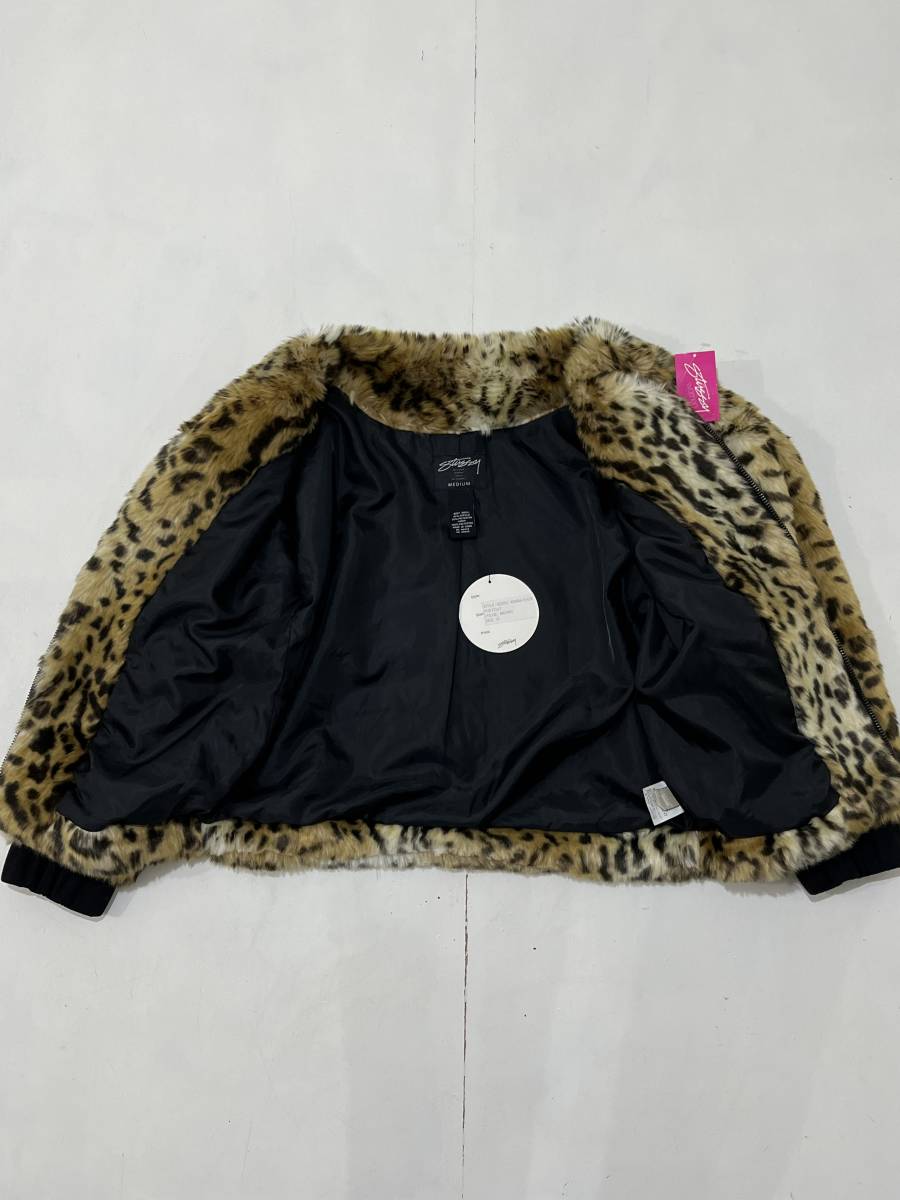  new goods unused [Stussy Women] Stussy wi men Leopard leopard print no color short Drop shoulder fur jacket 