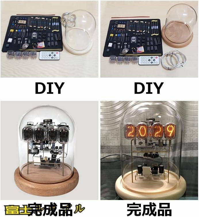 (完成品) ニキシー管風置き時計 DIYグローチューブクロック、IN-12ニキシー管、手作り DIYニキシー管時計キットシミュレーション_画像4