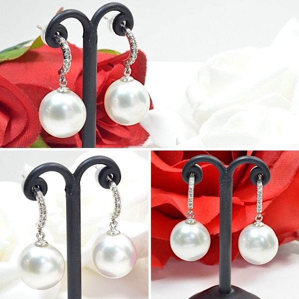 [ first come, first served . special price ][ new goods prompt decision ]K18WG south . White Butterfly pearl approximately 11.5mm/ diamond 0.1ct earrings 6 month birthstone pearl color .. beautiful joting . pretty! EM186