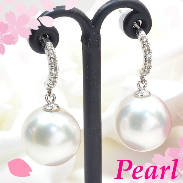 [ first come, first served . special price ][ new goods prompt decision ]K18WG south . White Butterfly pearl approximately 11.5mm/ diamond 0.1ct earrings 6 month birthstone pearl color .. beautiful joting . pretty! EM186