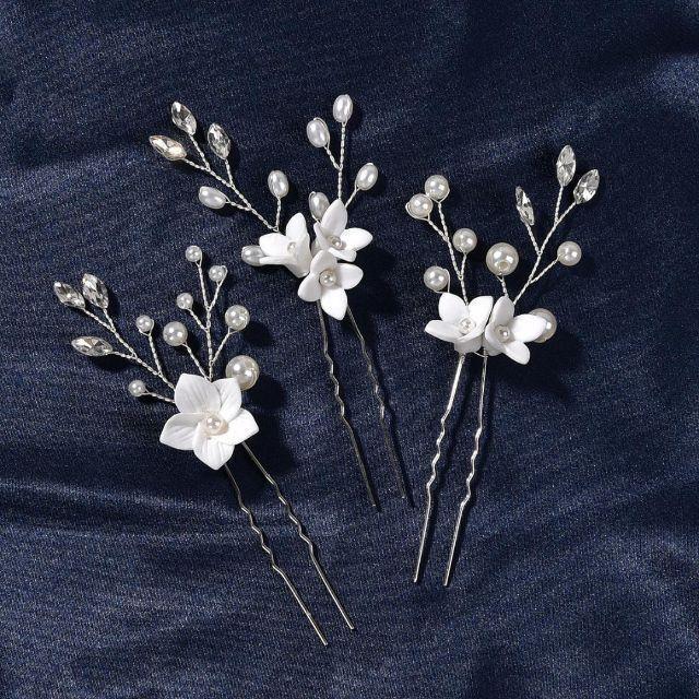  аксессуары для волос цветок жемчуг украшение для волос свадьба свадьба шпилька 3 позиций комплект серебряный головной убор 