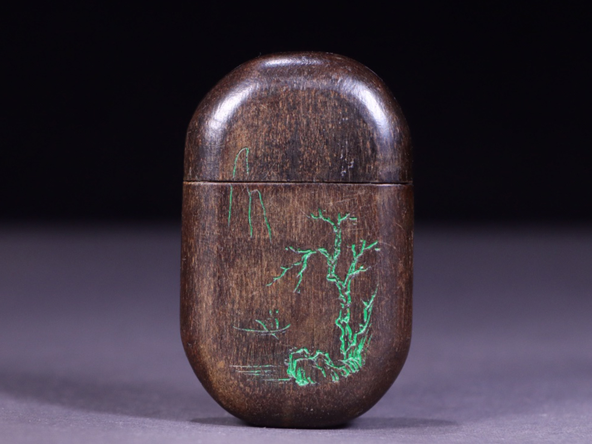 ▽鴻▽清朝時代 老珍材彫 人物物語詩文盒 克文作款 非常に良い香り 時代物 中国古美術 骨董品