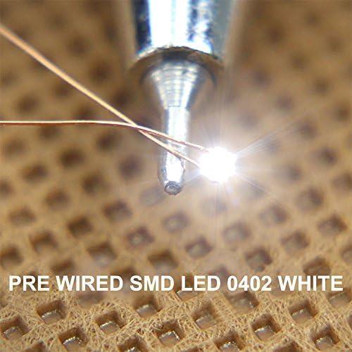 ★白★ 白 SMD 0402 チップＬＥＤ 配線付き 20本入り 電車模型 0.1mm銅線 鉄道模型 建物模型 ミニチュア 模型電飾 ジオラマ 白_画像3