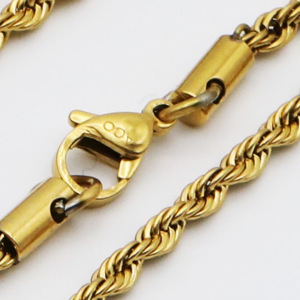 .. hand break handle z coin necklace men's chain surgical stainless steel 316L 3mm 60cm [ Gold ]
