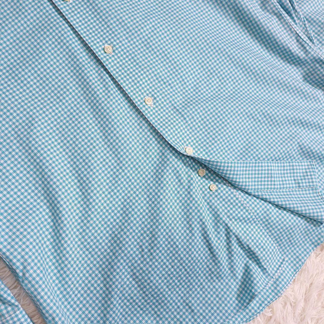 Brooks Brothers ギンガムチェック・ワイドカラー長袖シャツ やや青緑がかった水色&白 ノンアイロン生地 REGENT  ブルックスブラザーズ 1959