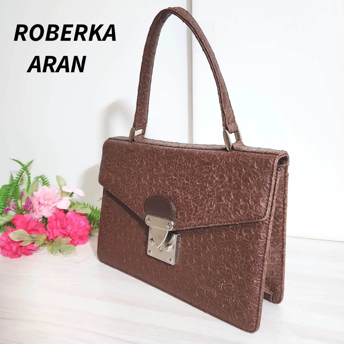  with defect goods ROBERKA ARAN Ostrich clutch bag chocolate Brown 82721