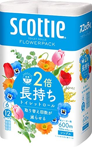 【ケース販売】 スコッティ フラワーパック 2倍巻き(6ロールで12ロール分) トイレット 100mシングル ×8パック入り_画像2