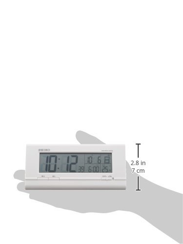 セイコー クロック 目覚まし時計 ハイブリッドソーラー 電波 デジタル カレンダー 温度 表示 白 パール SQ766W SEIKO_画像4