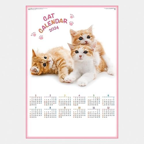 新日本カレンダー 2024年 カレンダー 壁掛け 年表 ペット (猫) 年表付 NK349_画像1