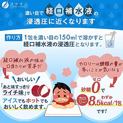 ファイン イオンドリンク ビタミンプラス 砂糖不使用 国内生産 カロリーゼロ ライチ味 22包入×3個セット_画像8