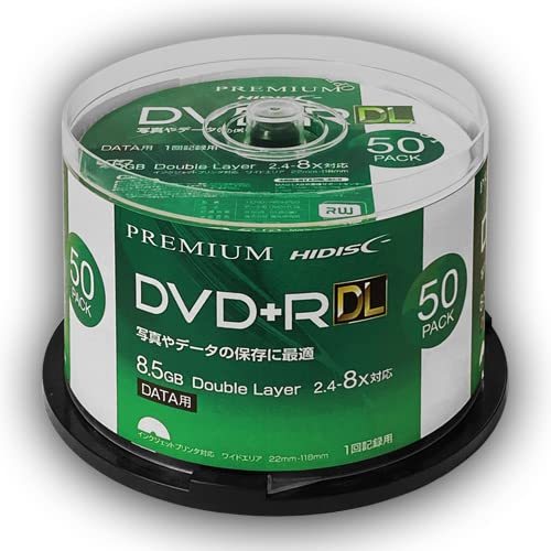 HIDISC データ用 DVD+R DL 片面2層 8.5GB 8倍速対応 1回データ記録用 インクジェットプリンタ対応 50枚 スピンドルケー_画像1