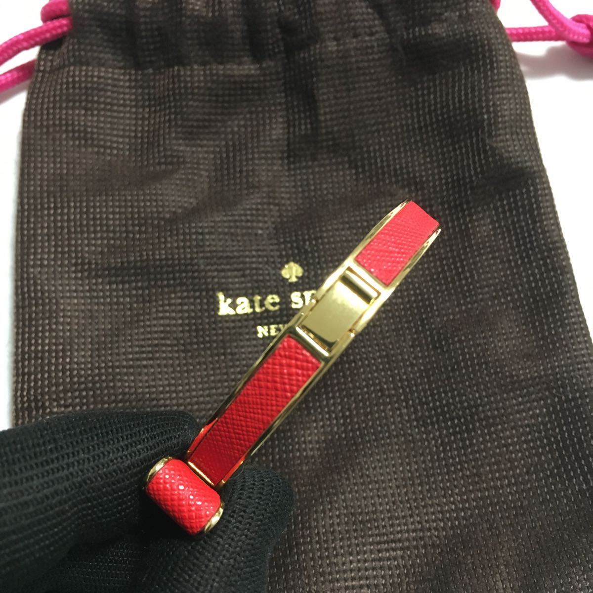 kate spade ケイトスペード バングル リボンモチーフ レッドオレンジ ゴールド 保存袋 ブレスレット アクセサリー_画像5