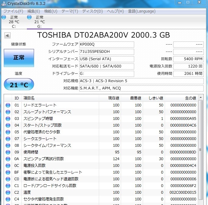 TOSHIBA DT02ABA200V 2TB（使用時間2061時間）_画像4