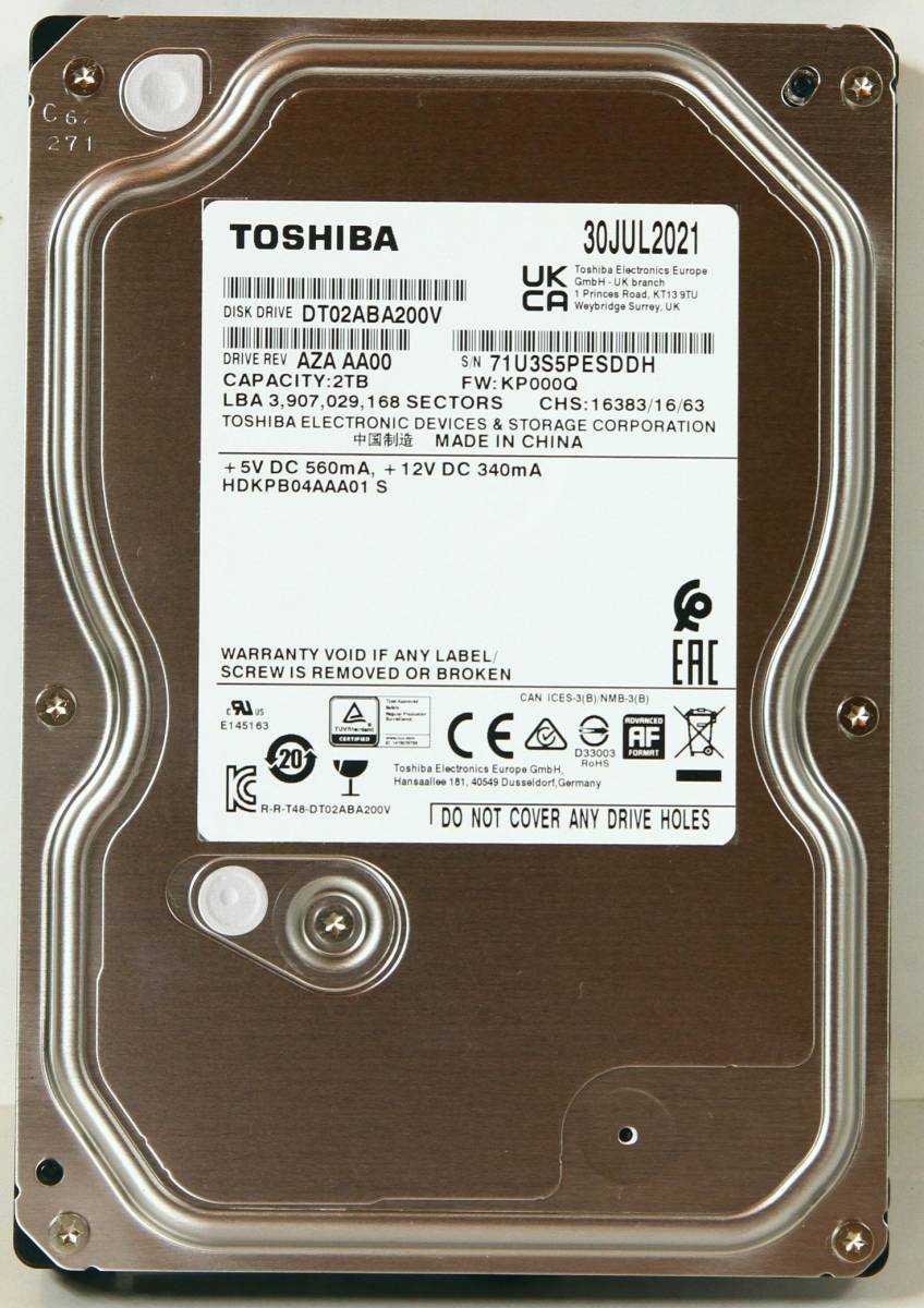 TOSHIBA DT02ABA200V 2TB（使用時間2061時間）_画像1