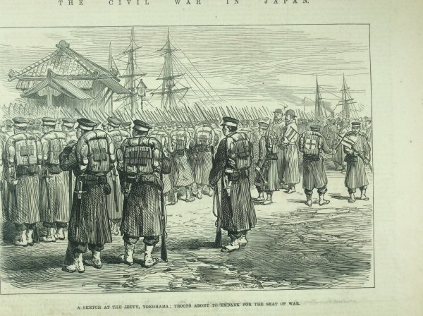 1877年 西南戦争 薩摩に派兵される兵隊 ロンドン絵入り新聞 オリジナル木版画