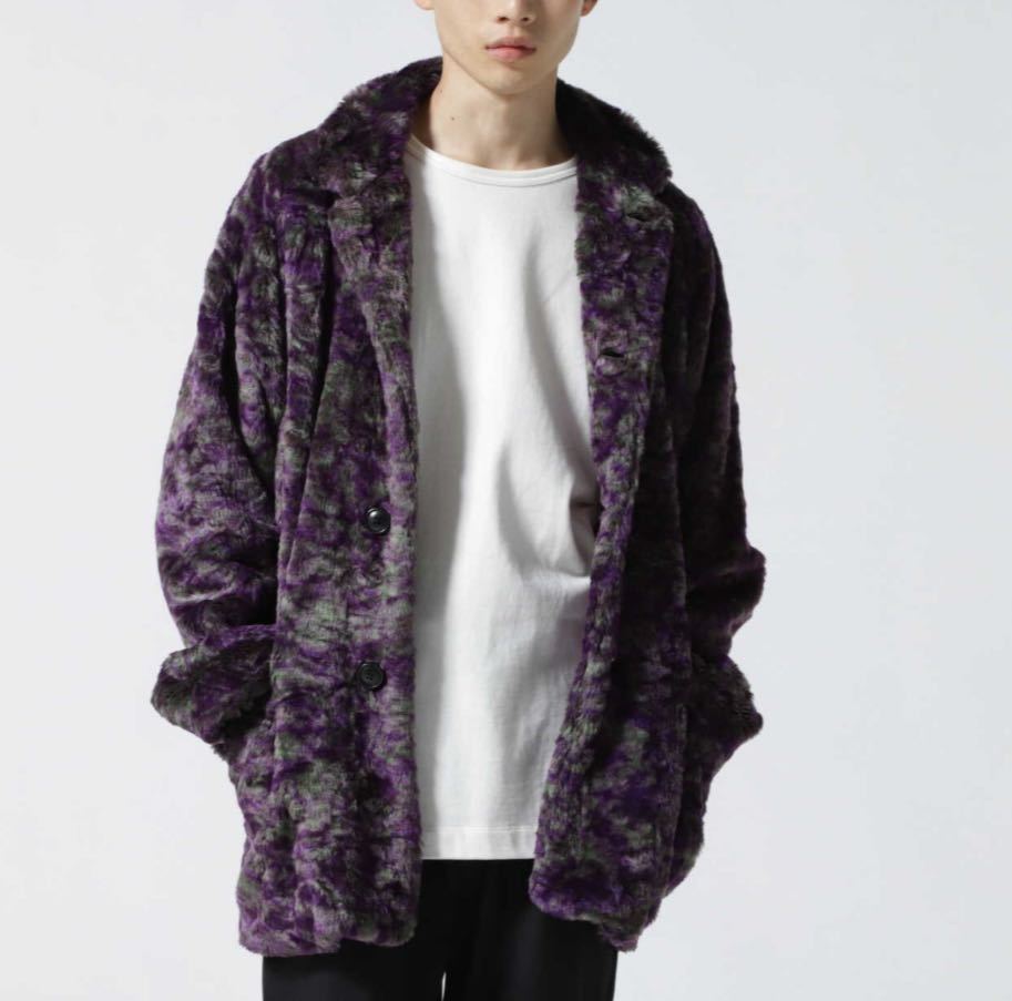 【美品】Needles/ニードルズ/S.C. Car Coat-Faux Fur/UNEVEN PRINTED フェイクファーコート パープル 定価79,200円 S_画像2