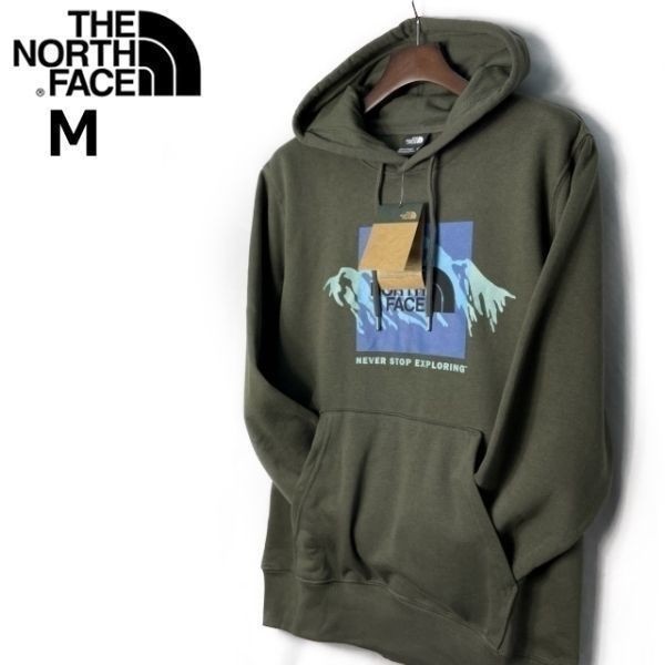 1円～!売切!【正規新品】THE NORTH FACE◆NOV GRAPHIC HOODIE パーカー ボックスロゴ US限定 裏起毛 男女兼用 キャンプ(M)カーキ 181130-33_画像2