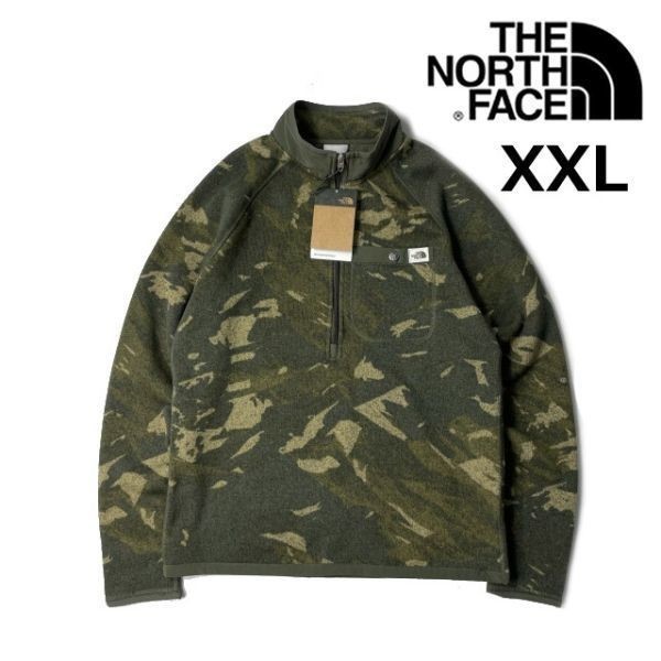 1円～!売切!【正規新品】THE NORTH FACE PRINT GORDON LYONS 1/4ZIP フリース プルオーバー US限定 厚手ニット(XXL)カーキ 迷彩柄181024-40_画像1