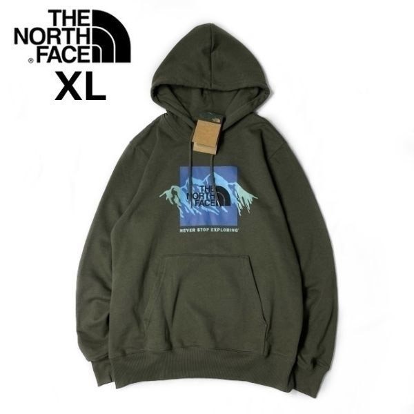 1円～!売切!【正規新品】THE NORTH FACE NOV GRAPHIC HOODIE プルオーバー パーカー US限定 裏起毛 男女兼用 キャンプ(XL)カーキ 181130-33_画像2