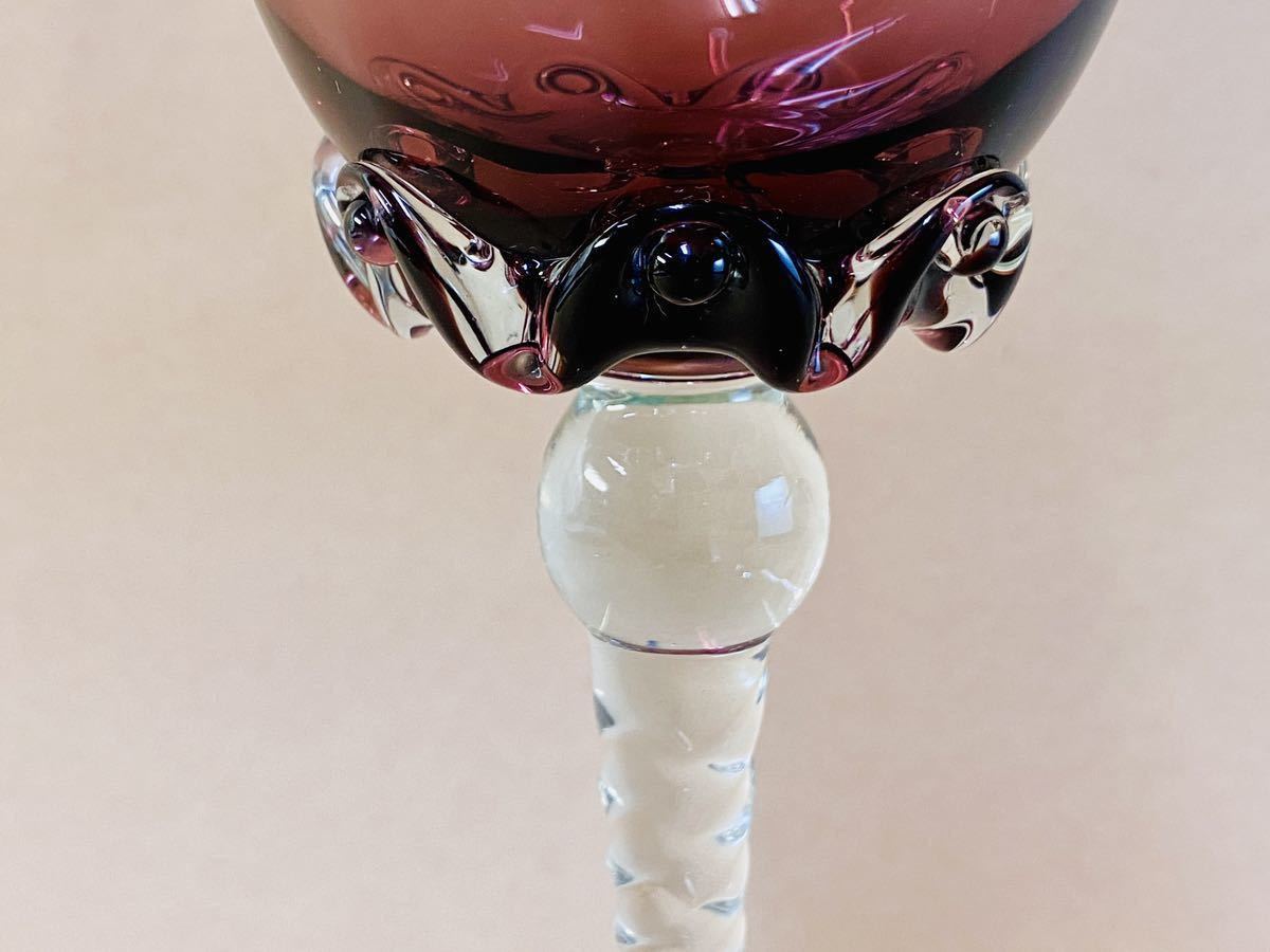 ワイングラス 高さ約27cm 詳細不明 ガラス工芸 レトロ ステム ねじれ 酒器 カラーグラス 紫_画像4