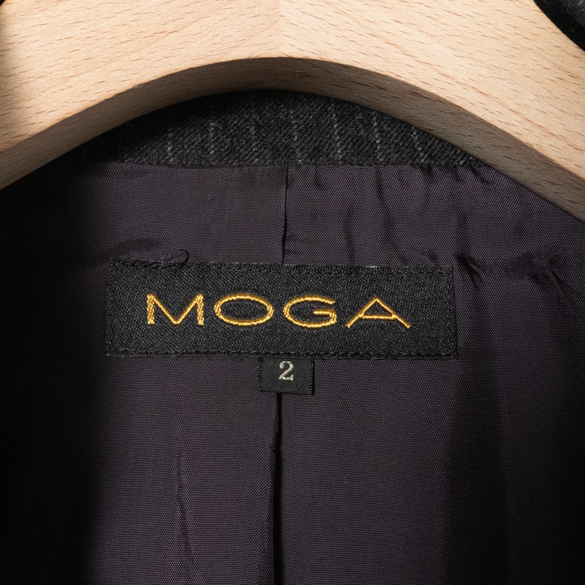 MOGA モガ セットアップ スーツ ジャケット 2 スカート 3 総柄 ストライプ柄 ウール100% グレー 綺麗め フォーマル 秋冬_画像2