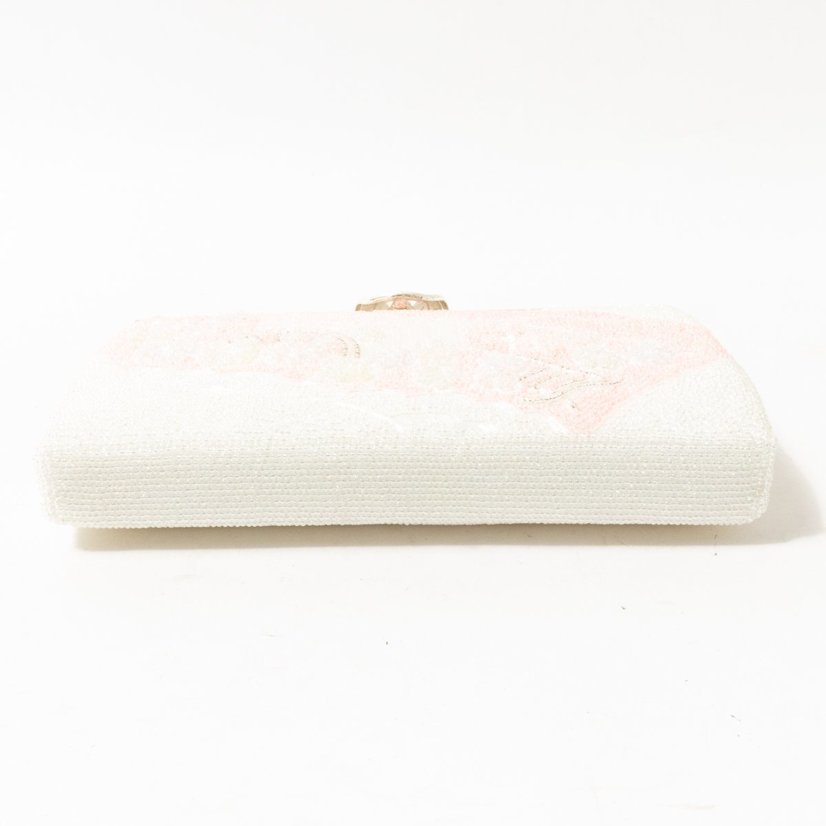 ビーズバッグ ホワイトxピンク ハンドバッグ ミニバッグ シルバー金具 綺麗め 花柄デザイン セレモニー 上品 bag 鞄 婦人 女性 レディース_画像4