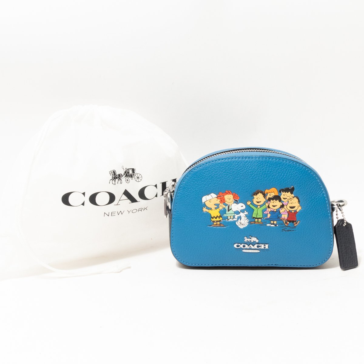 【1円スタート】COACH X PEANUTS コーチ ピーナッツ コラボ 6490 スヌーピー ポーチ 小物入れ レザー ブルー ネイビー シルバー金具_画像1