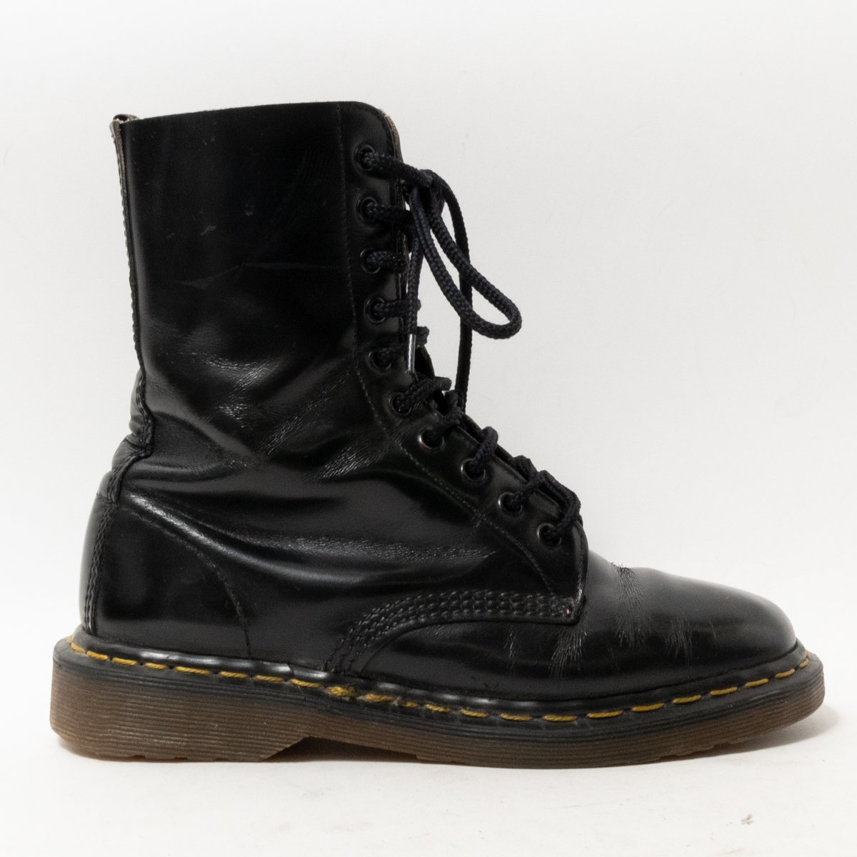 【1円スタート】Dr.Martens ドクターマーチン 10ホールブーツ 革靴 レースアップ ブラック 黒 イギリス製 イエローステッチ レザー_画像1