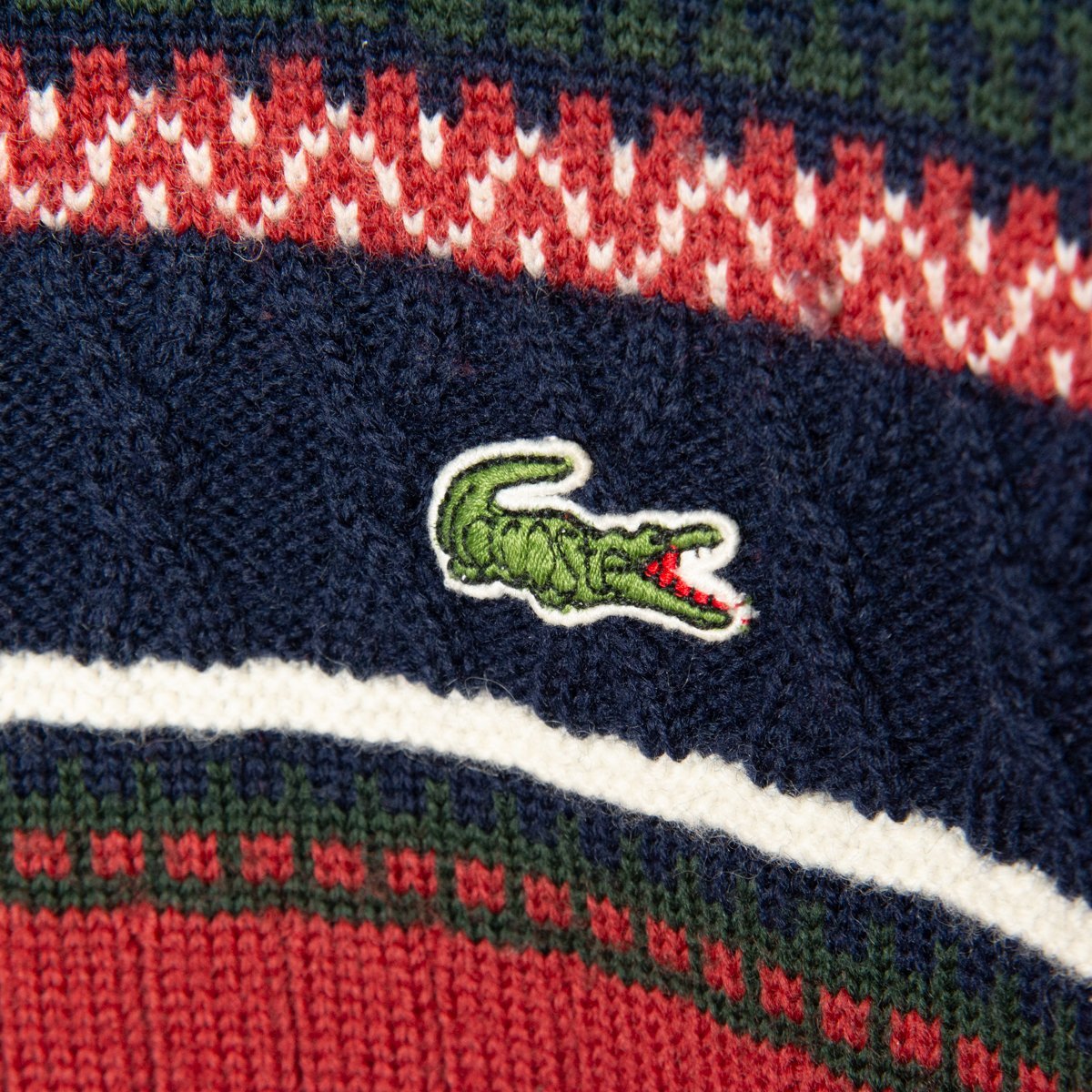 ラコステ LACOSTE クルーネック 長袖 ボーダー ニット セーター 3 レッド 赤 メンズ 紳士 男性 古着 カジュアル ウール ウール100％_画像5