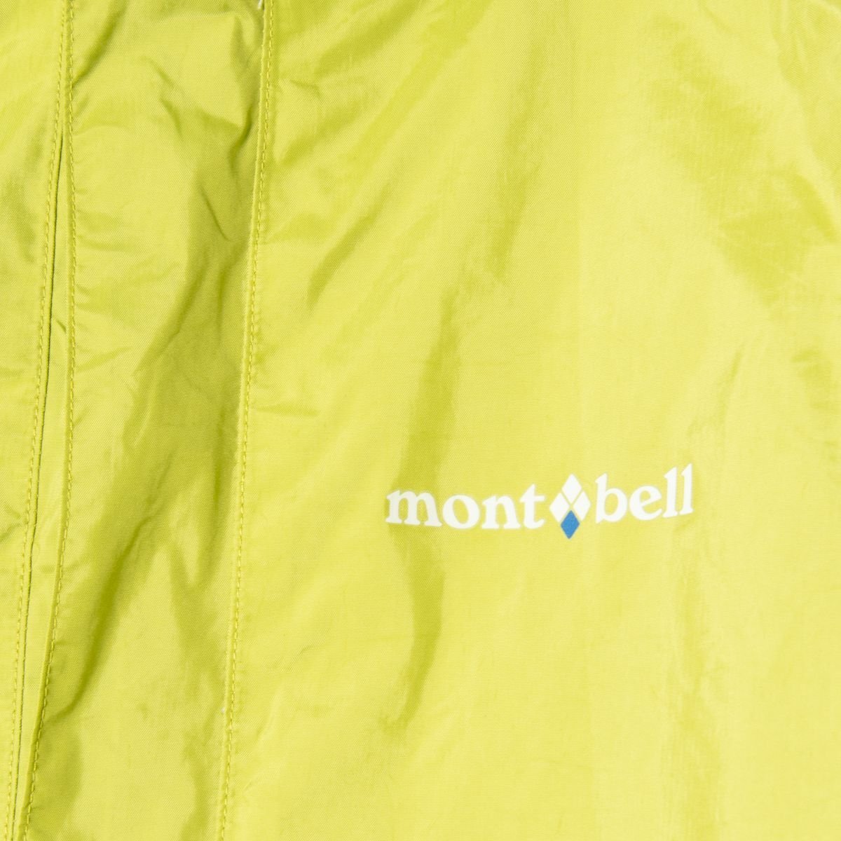 mont-bell モンベル キッズ サイズ150 ジップアップ ロング丈 ラグラン ナイロン 黄緑/イエローグリーン アウトドア 子供 古着 アウター_画像3