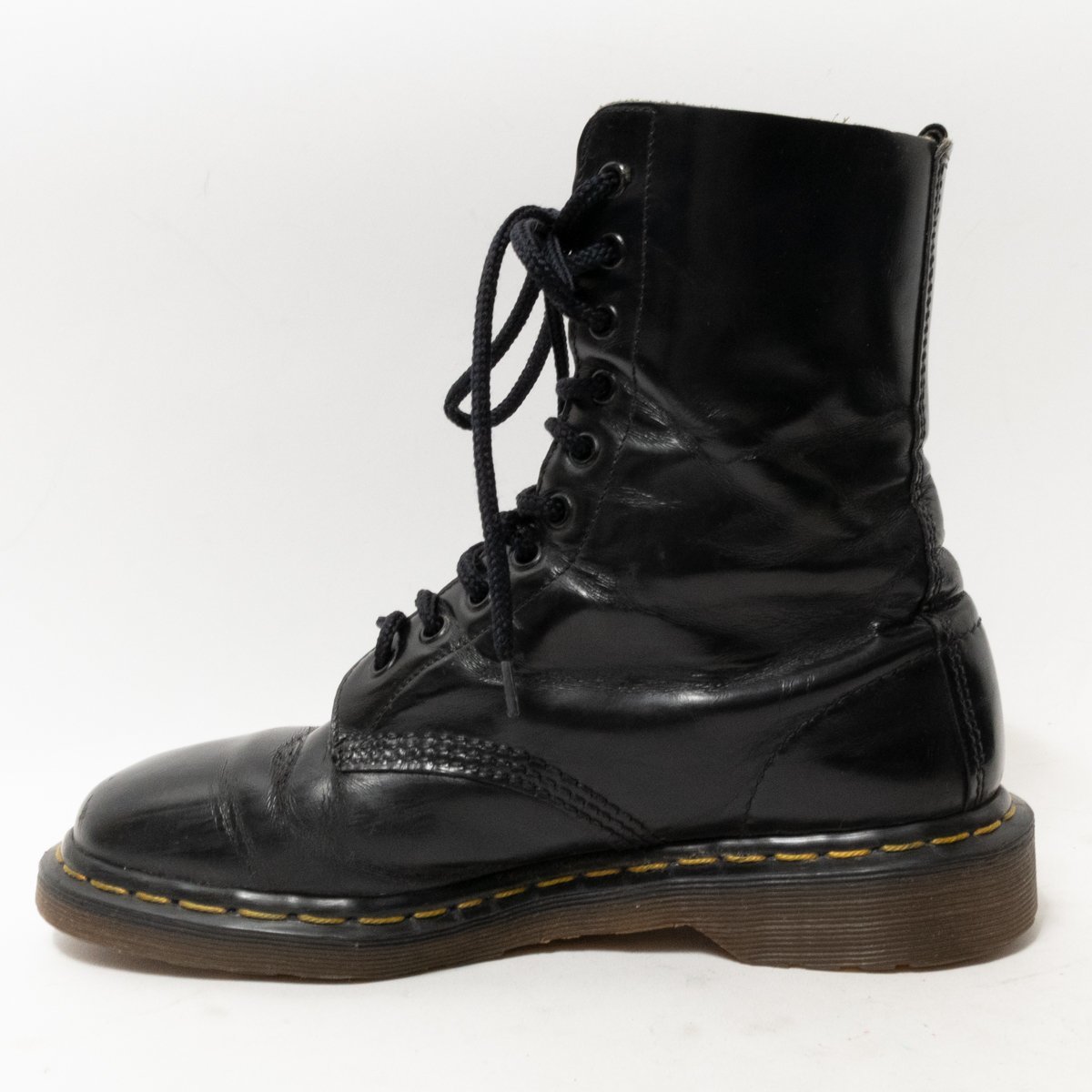 【1円スタート】Dr.Martens ドクターマーチン 10ホールブーツ 革靴 レースアップ ブラック 黒 イギリス製 イエローステッチ レザー_画像2