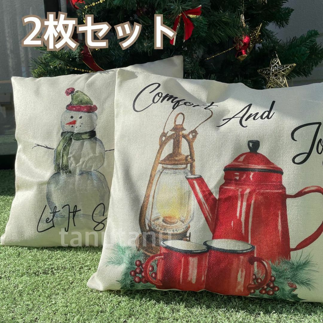 クッションカバー 雪だるま ランタン 2枚セット クリスマス_画像1