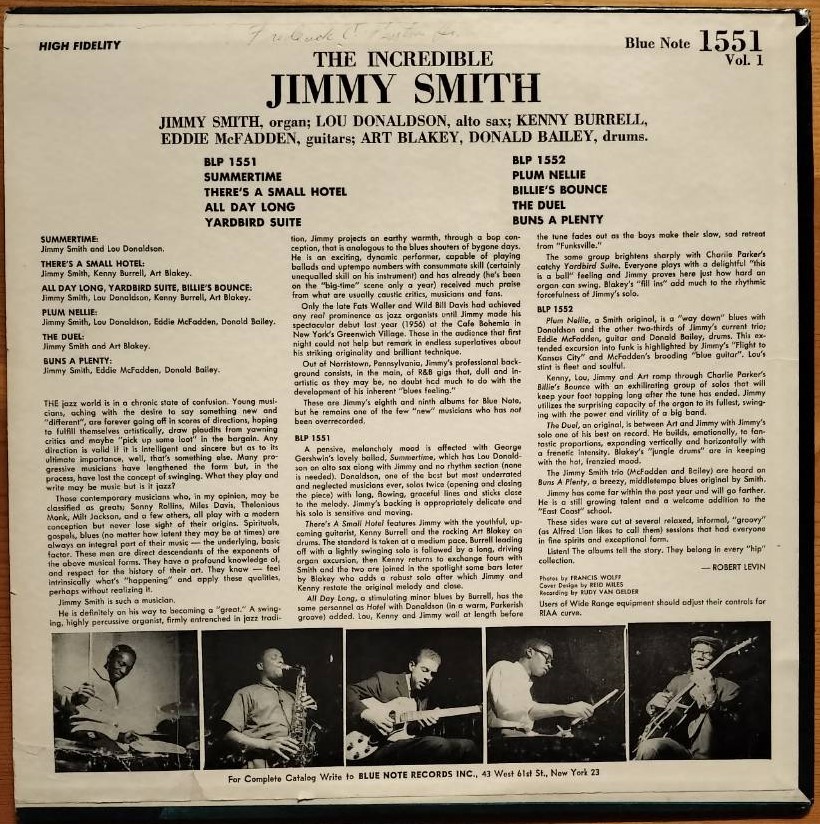 BLUE NOTE NY RVG 耳 MONO 初期盤　JIMMY SMITH／at The Organ vol.1　Kenny Burrell　Lou Donaldson　ジミー スミス　ブルーノート_画像2