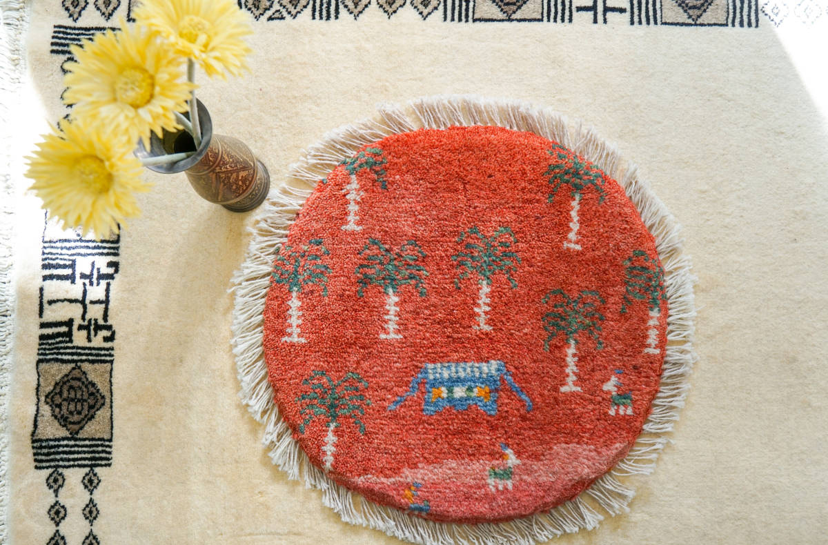 40×40cm　【ペルシャ絨毯 手織りギャッベ】アマレ族ギャッベ ギャベ 17293_画像1