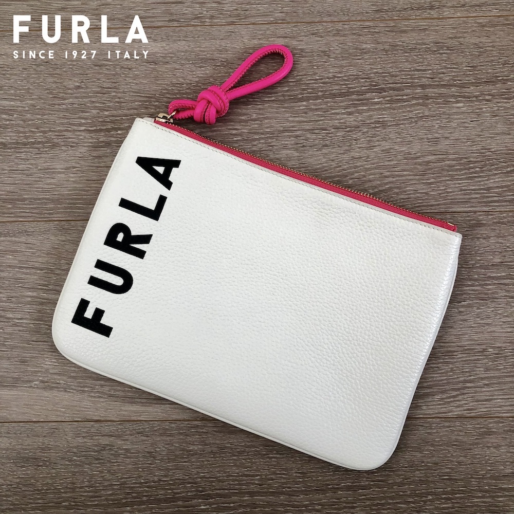 【希少 美品】FURLA（フルラ）クラッチバッグ 白 USED （布袋付き）_画像2