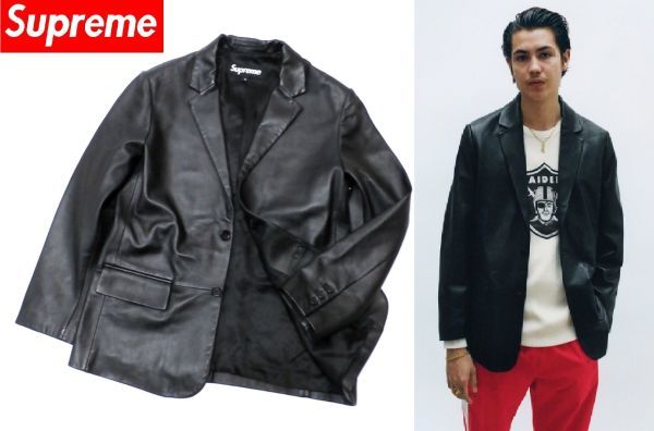 国内正規品 美品 SUPREME 19SS LEATHER BLAZER シュプリーム レザーブレザー テーラードジャケット jacket 黒 ブラック M JZ-18_画像1