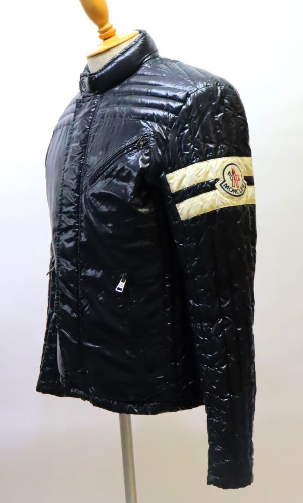 海外正規品 MONCLER CASPER 袖ライン デカワッペンロゴ ダウンライダースジャケット モンクレール キャスパー DOWN JACKET ブラック 2 J-39_画像8