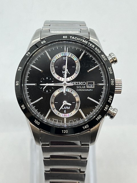 NS33023【人気商品】 SEIKO V172-0AP0 セイコー スピリット クロノグラフ ソーラー デイト メンズ 腕時計 黒文字盤 ステンレス ■_画像1