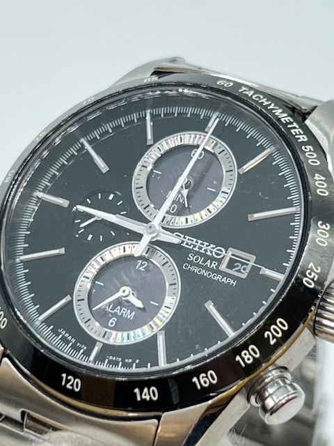 NS33023【人気商品】 SEIKO V172-0AP0 セイコー スピリット クロノグラフ ソーラー デイト メンズ 腕時計 黒文字盤 ステンレス ■_画像2