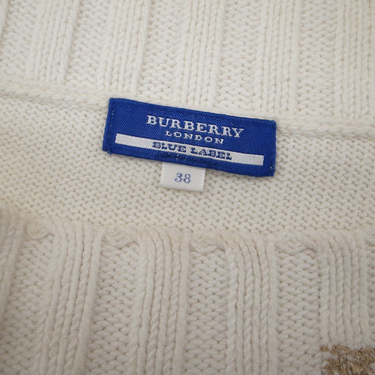 C188【本物保証】BURBERRY BLUE LABEL バーバリー ブルーレーベル 長袖 ニット トップス ホワイト 38 (約)Mサイズ 綿/アクリル レディース_画像5