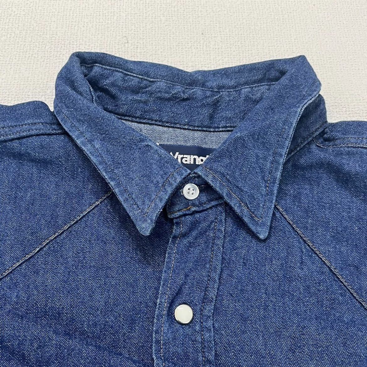 h 90 年代 アメリカ 製 Wrangler デニム ウエスタン シャツ 17 1/2 ラングラー vintage ビンテージ usa shirt L/S 90sの画像3
