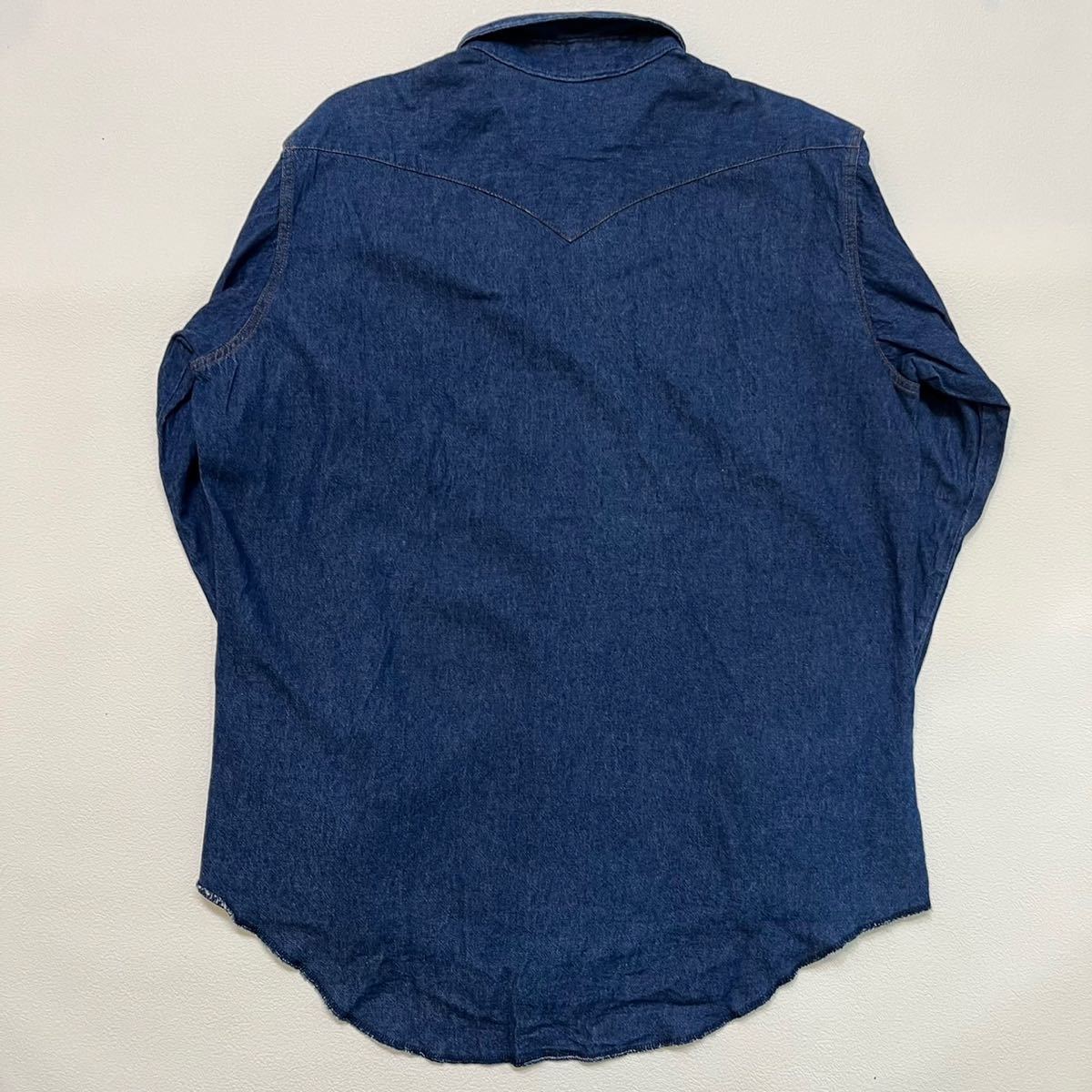h 90 年代 アメリカ 製 Wrangler デニム ウエスタン シャツ 17 1/2 ラングラー vintage ビンテージ usa shirt L/S 90sの画像2