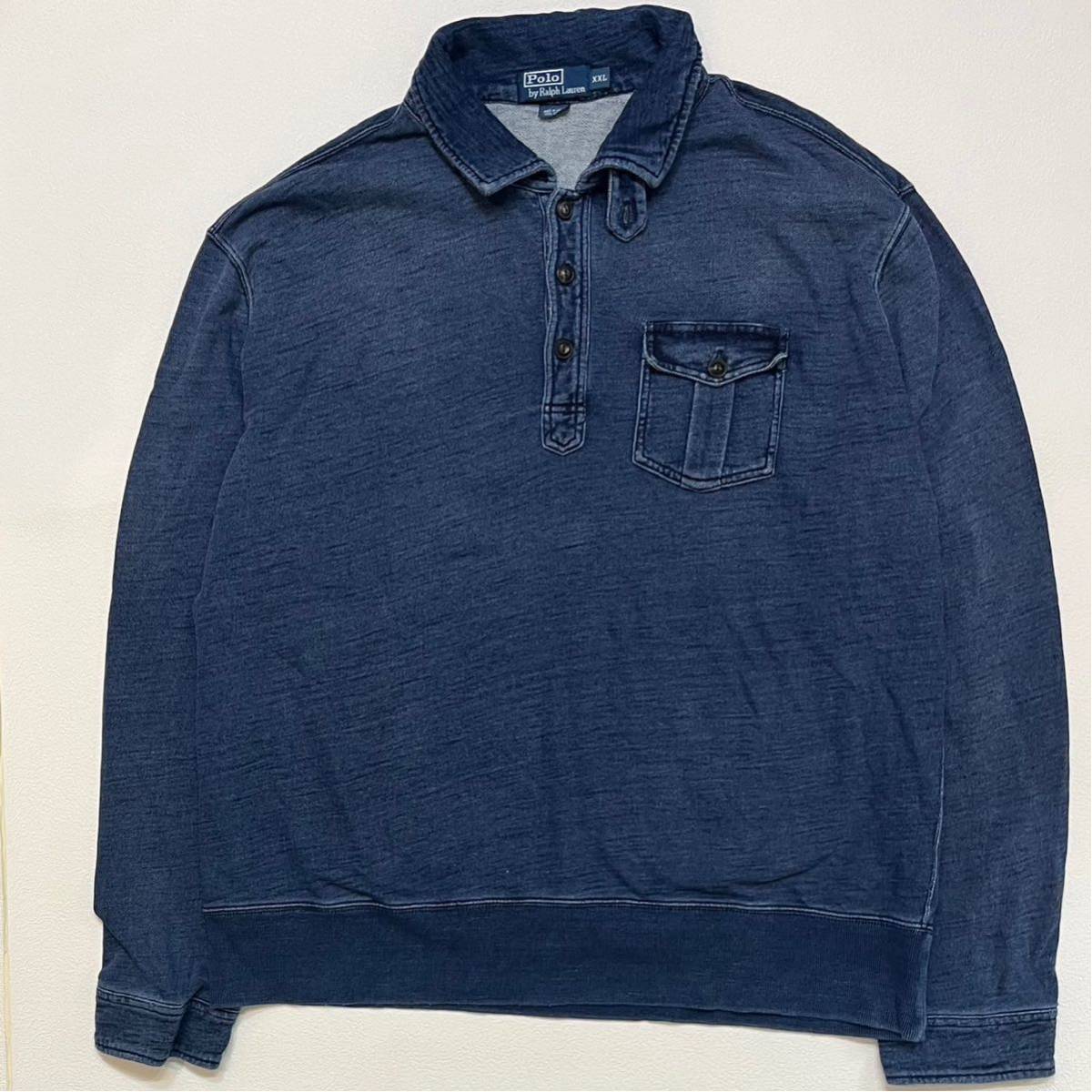 h85 90 年代 POLO RALPH LAUREN チンスト インディゴ プルオーバー シャツ XXL ポロ ラルフローレン indigo shirt vintage ビンテージ