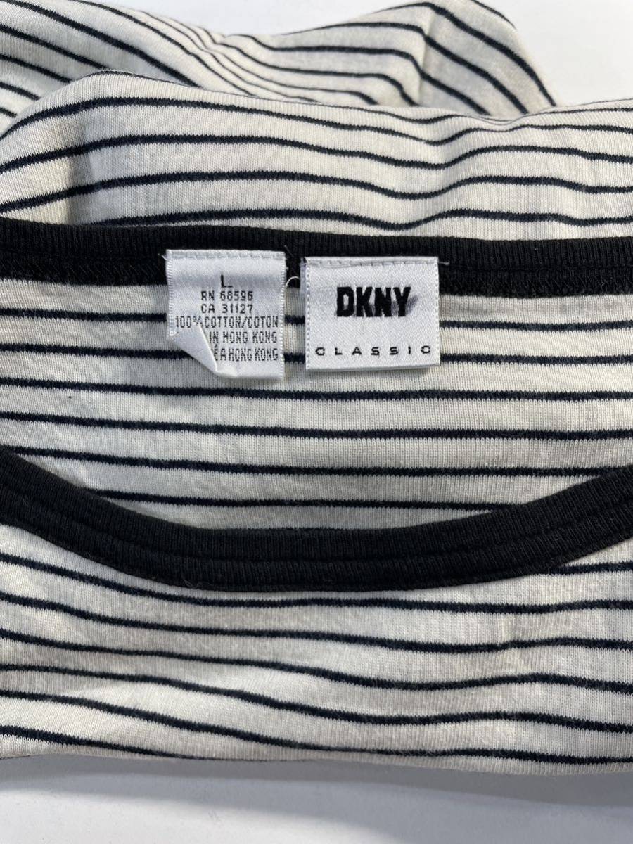 12-3★DKNY レディース ボーダーカットソー 白×黒 長袖 コットン サイズL ダナキャランニューヨーク_画像4