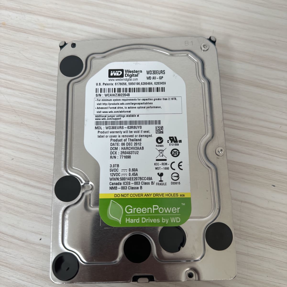 Z234:【動作保証/使用0時間/AVコマンド対応】WD 3TB HDD WD30EURS-63R8UY0 3.5インチHDD 3000GB_画像1