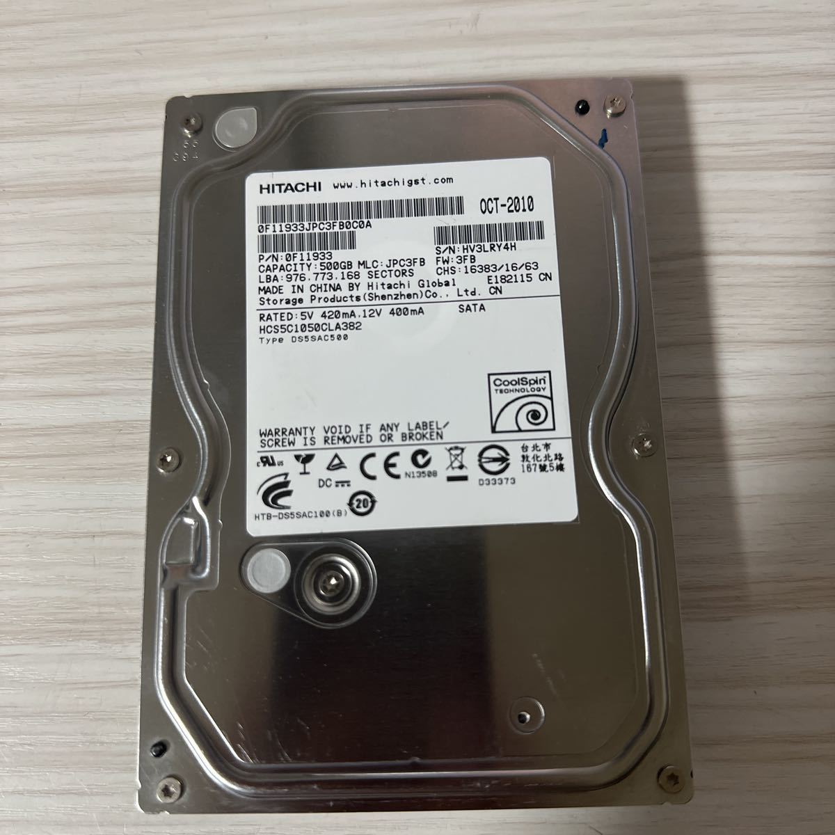 Q421:◇動作保証/AVコマンド対応◆使用0時間 Hitachi HCS5C1050CLA382 3.5インチHDD SATA 500GB_画像1