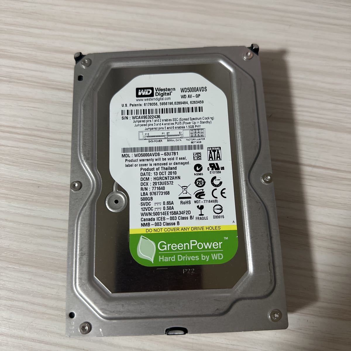 Q435:◇動作保証/AVコマンド対応◆使用0時間 WDC SATA 3.5インチHDD SATA 500GB WD5000AVDS-63U7B1_画像1