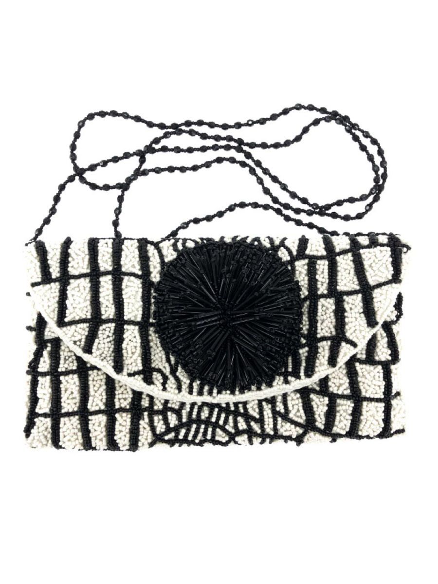 VANILLA CoUTUREva garlic chive kchu-ru2WAY beads clutch bag black × white ## * dlb8 lady's 