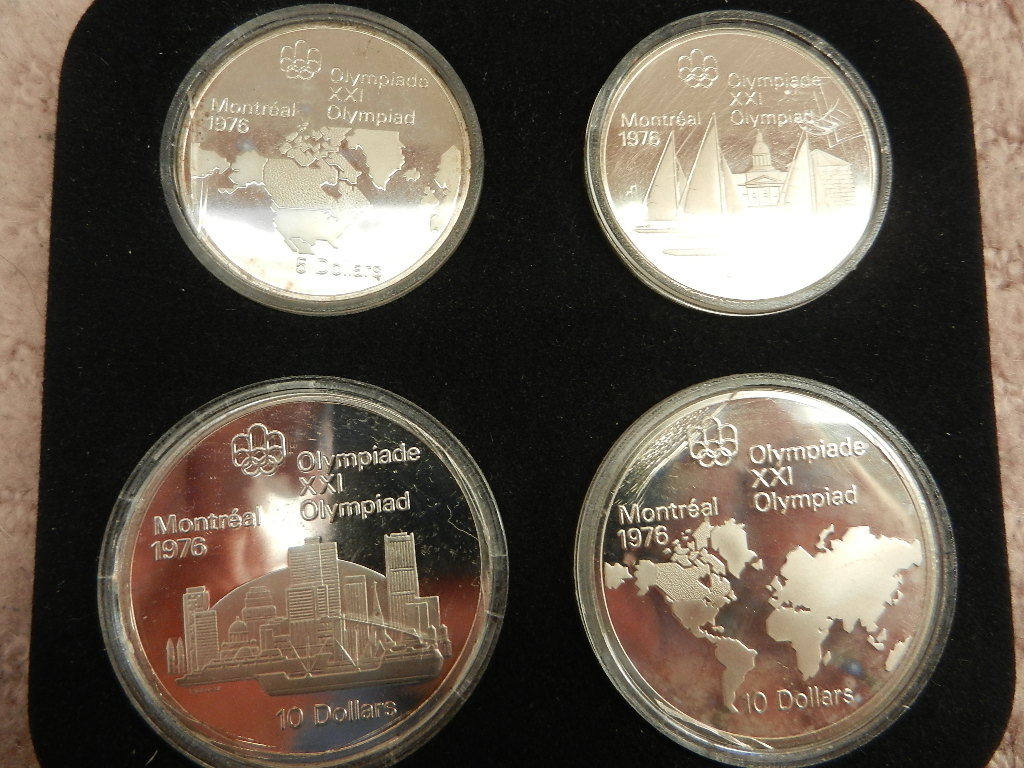 カナダ モントリオールオリンピック プルーフ銀貨セット (５＄: 北アメリカ地図、Kingston & 10＄: 世界地図、Montreal) 1976年 コイン　_画像3